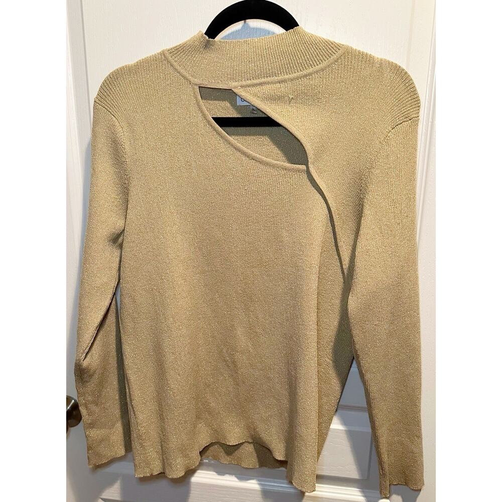 Calvin Klein Women’s Asymmetric Cut Out Rib Sweater In Size XL. Color: Gold